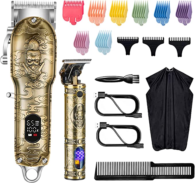 Roziapro Hair Clippers for Men T-Blade Trimmer Professional Barber Clippers - Cordless Hair Cutting Beard Trimmer Mens Electric Hair Trimmer Rechargeable Gold Knight Grooming Kit （Gold）