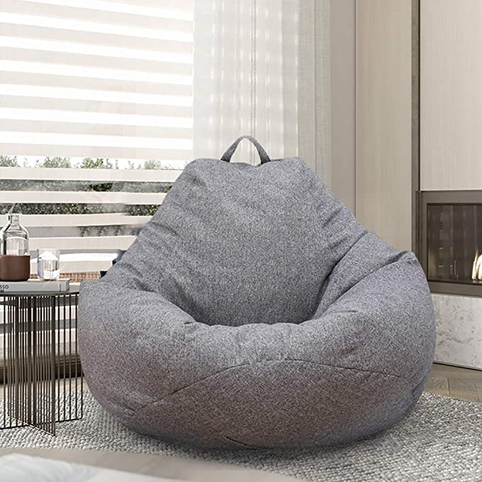 Bean Bag Chair Cover,Adults Large High Back Bean Bag Sofa Cover Recliner Gaming Storage Bag for Indoor Outdoor BeanBag Chair,No Filling (L, Grey)
