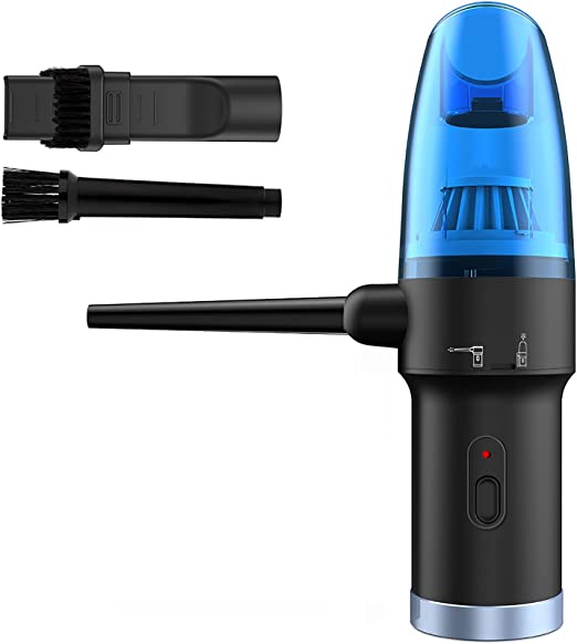 Koonie Air Blower & Vacuum 2-in-1, Powerful 60000RPM / 8000PA Compressed Air Duster, 2 Speeds,Mini Cordless Vacuum Cleaner for Computer Keyboard Camera PC Car,Rechargeable Electric Air Duster, Blue