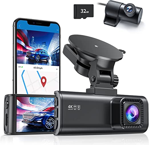 REDTIGER Dash Cam Front Rear Dash Camera 4K/2.5K Full HD Car Dashboard Recorder with 3.16” IPS Screen, Wi-Fi GPS Night Vision Loop Recording 170° Wide Angle WDR, Free 32GB Card