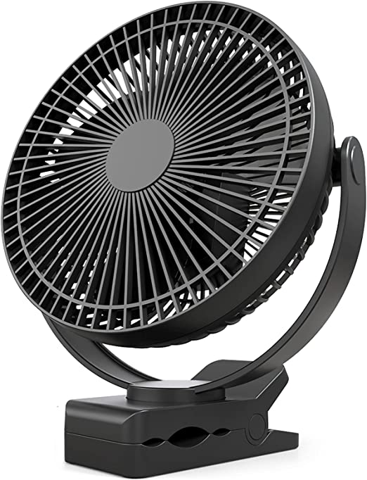 10000mAh Portable Clip on Fan, 8 inch Rechargeable Battery Operated Fan, 24 Hours Work Time, Quiet USB Fan, 4 Speeds Personal Fan, Ideal for Outdoor Camping Golf Cart Home Office Black