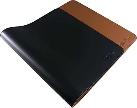 OfficeOzone Desk Mat with Stitched Edges, Double-Sided, Black and Brown, 80cm x 40cm