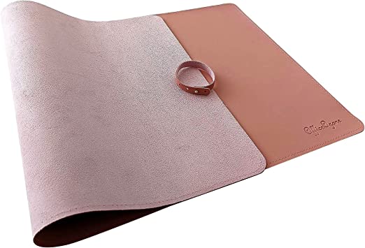 OfficeOzone Desk Mat with Stitched Edges. Vegan Leather, Non-Slip Suede Base, Pink - 80cmx40cm