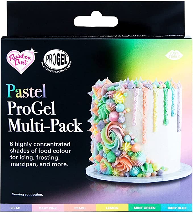 Rainbow Dust ProGel Concentrated Food Colour, 6 Tube Multipack, Pastel Shades Colouring Gel For Baking and Cake Decorating, Lilac, Pink, Peach, Lemon, Green, Blue, 25 g (Pack of 6) (PGL304)