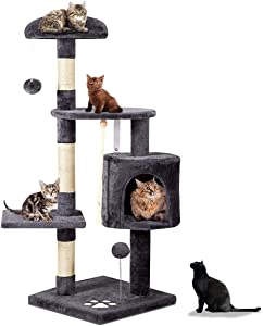 Newgreat Multi-Level Cat Tree Tower Condo with Cat Scratching Post Cozy Hammock and Baskets,Kitty Activity Center Kitten Play House, Cat Tower Furniture for Kitty (Cat Tree B, Grey)