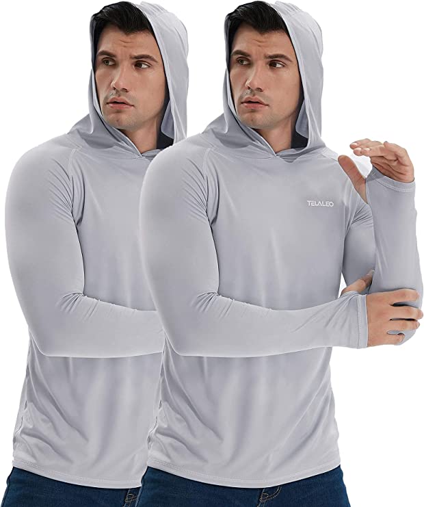 TELALEO Men's UPF 50+ Sun Protection Lightweight Hoodie Performance Long Sleeve SPF UV Shirt For Fishing Running Hiking