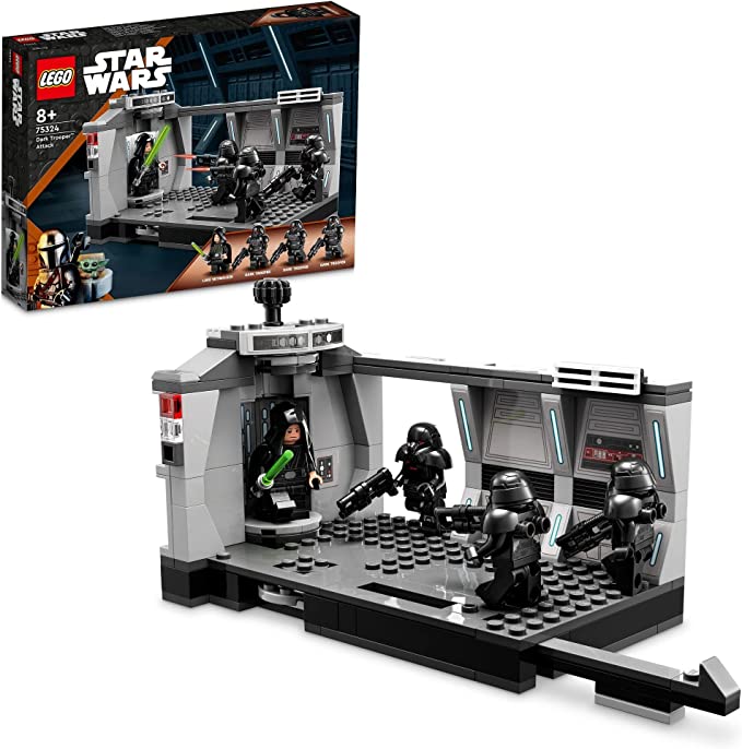 LEGO Star Wars Dark Trooper Attack Set, Mandalorian Buildable Toy with Revolving Elevator, Luke Skywalker Minifigure and Lightsaber 75324