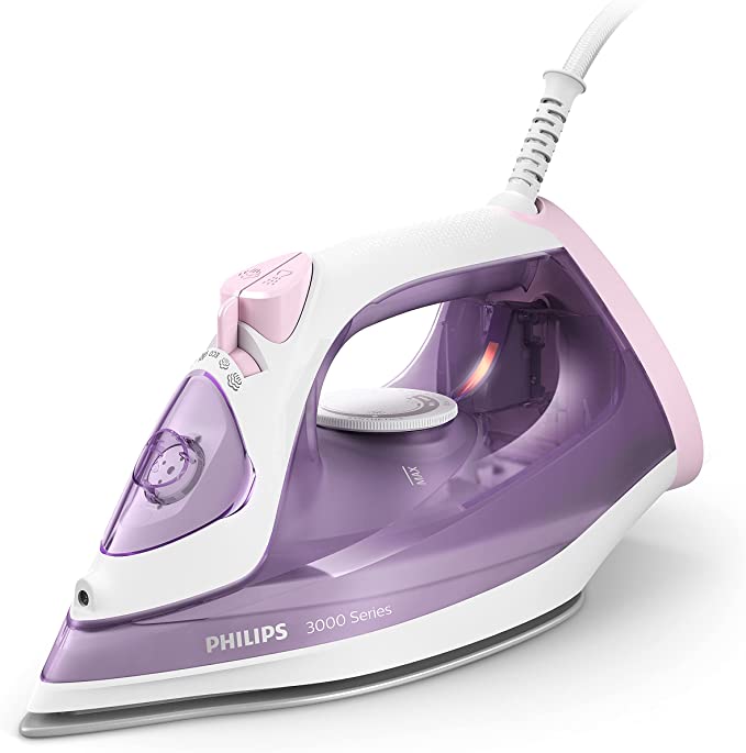 PHILIPS 3000 Series Steam Iron with ceramic Soleplate, 140g Steam Boost and Built-In Calc-Clean Slider, 2000W, Pink, DST3010/39
