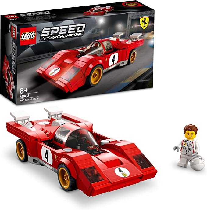LEGO Speed Champions 1970 Ferrari 512 M Sports Red Race Car Toy, Collectible Model Building Set with Racing Driver Minifigure 76906