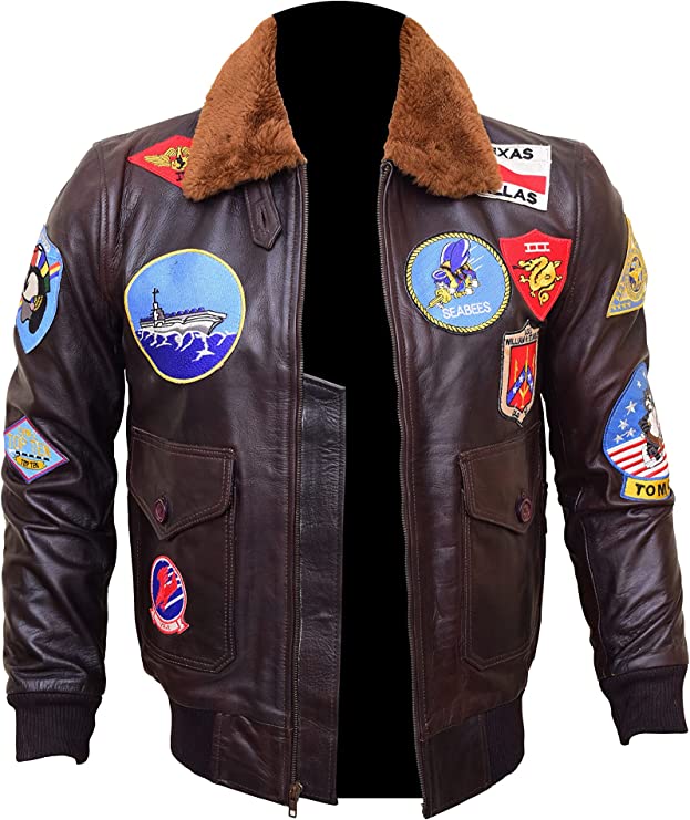 Classic-Top Gun-Bomber Jacket-Leather Jacket Men-G-1 Military-Flight Jacket-MA-1-Jackets For Men-Brown Leather Jacket