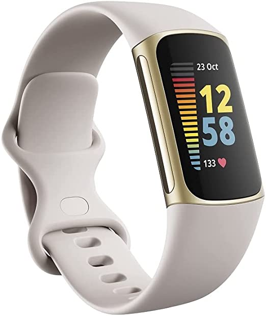Fitbit Charge 5 Activity Tracker with 6 Month Premium Membership, up to 7 Days Battery Life and Daily Form Index, one Size fits All, Moon White/Stainless Steel Soft Gold