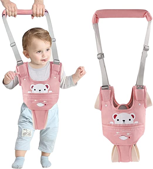 Ocanoiy Baby Walking Harness Handheld Baby Walker Assistant Belt Adjustable Toddler Infant Walker Safety Harnesses Standing Up and Walking Learning Helper with Detachable Crotch for 9-24 Month (Pink)