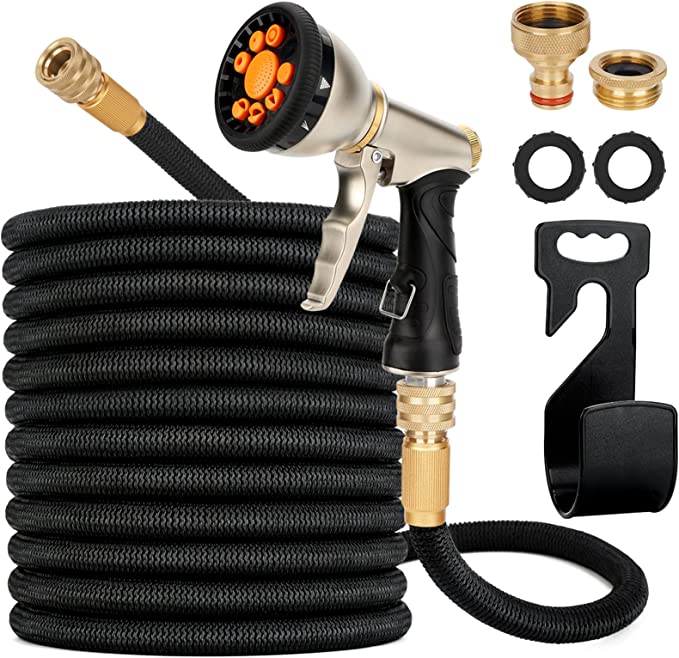 Garden Hose Expandable, Leakproof Lightweight, Retractable Collapsible Water Hose with 9 Function Zinc Spray Hose Nozzle, 3/4 Extra-Strong Solid Brass Connectors, Easy Storage Kink Free Flexible Gardening Pipe, Superior Strength 3750D, 13-Layers Latex (25 Feet / 7.5 M)
