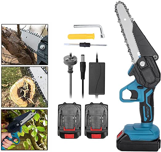 2 Battery 6" Mini Cordless ChainSaw, Rechargeable Electric Pruning Chain Saw, One-Handed Portable Chainsaw for Branch Wood Cutting Garden Tree Logging Trimming