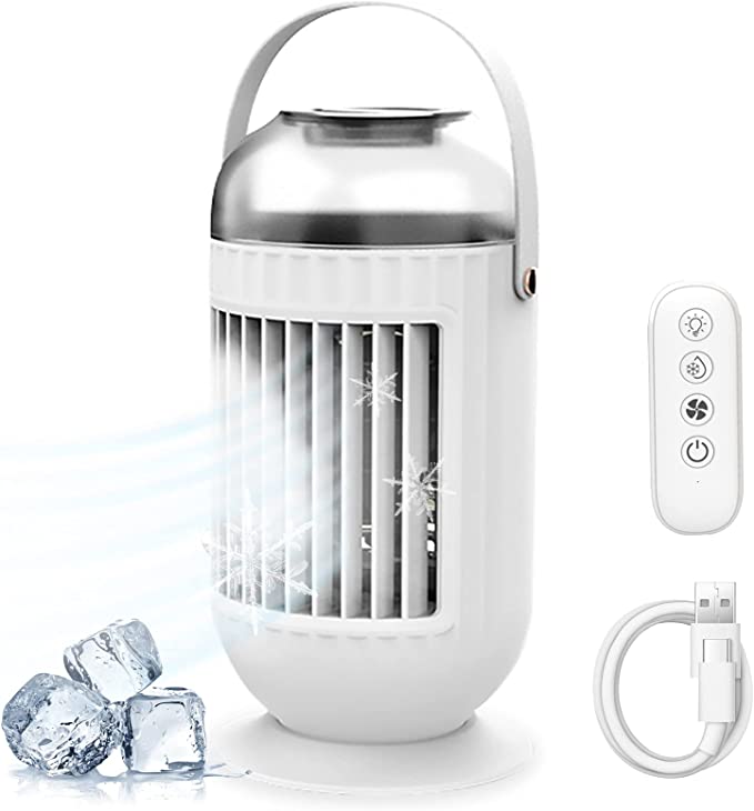 Beauty Nymph Portable Air Cooler 400ml Water Tank USB Small Personal Space Air Conditioner Cooler and Humidifier with LED Lights for Home Office Dorm (White, Remote Control)