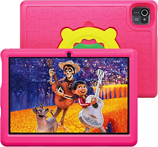Kids Tablet 10 inch -Android 10.0 Tablet PC 10.1" Display, 6000mAh, Kidoz Pre Installed, Parental Control, Tablet for Kids, 32GB ROM, Quad Core Processor, Wi-Fi, Bluetooth, Kid-Proof Case, Pink