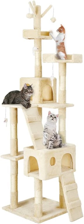Taily Cat Tree 200cm Trees Scratching Post Cat Scratcher Tower Stands Condo House for Indoor Cats Beige