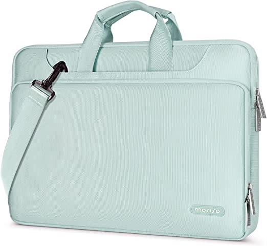 MOSISO 360 Protective Laptop Shoulder Bag Compatible with MacBook Air/Pro, 13-13.3 inch Notebook, Compatible with MacBook Pro 14 inch 2022 2021 M1 A2442, Matching Color Sleeve with Belt, Mint Green