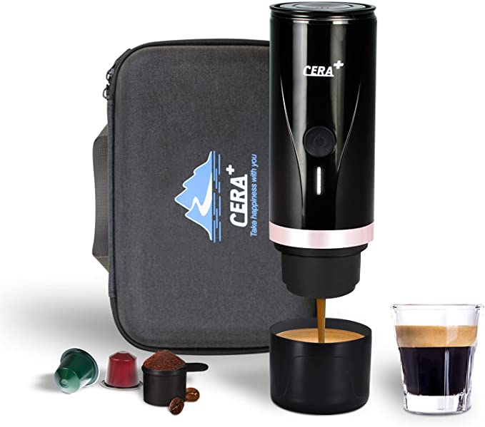CERA+ Portable Espresso Maker Fast Heating Compatible With NS Capsule&Ground Coffee Espresso Machine Travel Coffee Maker with Carrying Case for Rugby Tennis Camp Hike Golf Outdoors- Gift Set…