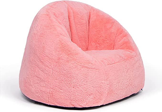 N&V Small Bean Bag Chair, Mini Bean Bag Sack, Includes Removable and Machine Washable Cover, 27in, Soft Faux Fur, Pink