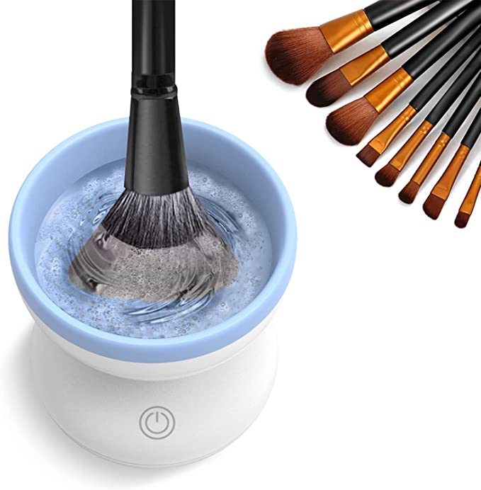 Electric Makeup Brush Cleaner Machine - Alyfini Portable Automatic USB Cosmetic Brush Cleaner Tools for All Size Beauty Makeup Brushes Set (White)