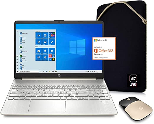 2022 Newest HP 15 15.6" HD Display Laptop Computer, AMD Athlon Silver 3050U (up to 3.2GHz, Beat i3-8130U), 8GB RAM, 128GB SSD, WiFi, Bluetooth, HDMI, Webcam, Win 10S, Pale Gold, AllyFlex Mouse, Sleeve