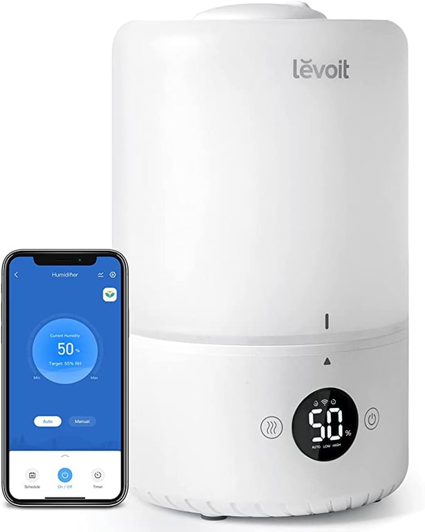 LEVOIT Humidifiers for Bedroom 3L, Top-Fill Cool Humidifier for Baby Room & Home, Smart Control with Humidity for Plants, Quiet Operation with Auto Mode, Essential Oil, Shut-Off, Up to 25H for 27 ㎡