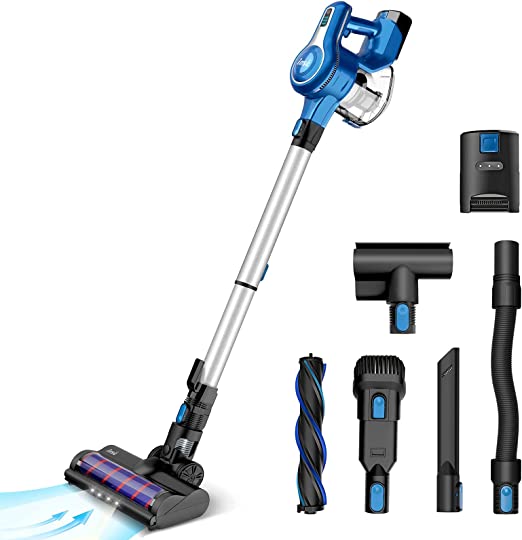 INSE Cordless Vacuum Cleaner, Super Suction Stick Vacuums, 23KPa 250W, Up to 45min Runtime Rechargeable Battery Vacuum 10-in-1 Handheld Vac Lightweight for Pet Hair Hardwood Floors Carpet Car S6T Blue