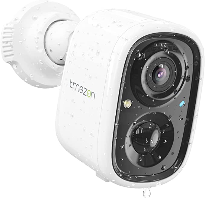 TMEZON 1080p Indoor/Outdoor Security Wireless Camera,Rechargeable Battery/Solar Powered for Home Surveillance, PIR Motion Detection, Stunning Night Vision, Smart Home Supported,Without Solar Panel