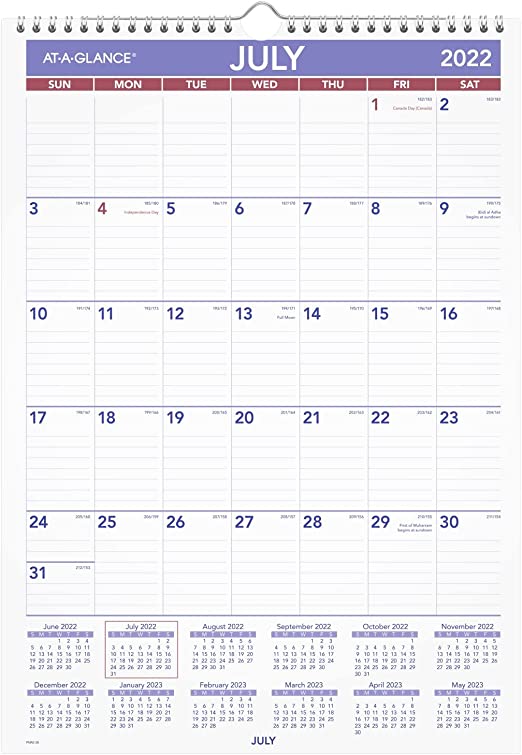 AT-A-GLANCE 2022-2023 Wall Calendar, Monthly Academic, 12" x 17", Medium, Wirebound, Black (PMA22823)