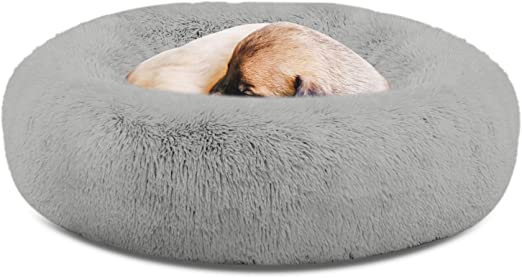 SAVFOX Calming Dog Bed, Anti Anxiety Dog Bed, Plush Donut Dog Bed for Small Dogs, Medium, Large & X-Large, Soft Fuzzy Comfy Dog Bed in Faux Fur, Washable Cuddler Pet Bed, Multiple Sizes XS-XL