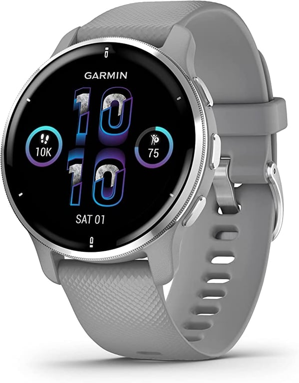 Garmin Venu 2 Plus, GPS Smartwatch, Silver Bezel with Powder Gray Case and Silicone Band