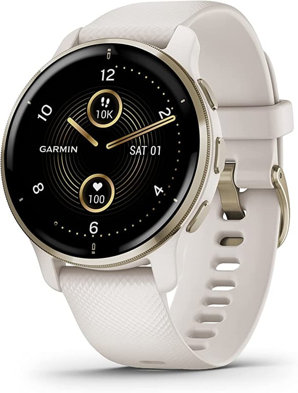 Garmin Venu 2 Plus, GPS Smartwatch, Cream Gold Bezel with Ivory Case and Silicone Band