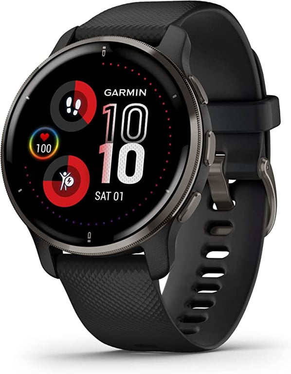 Garmin Venu 2 Plus, GPS Smartwatch, Slate Bezel with Black Case and Silicone Band