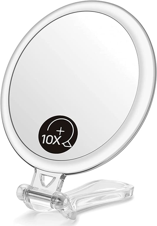 OMIRO Hand Mirror, Double-Sided 1X/10X Magnifying Foldable Makeup Mirror for Handheld, Table and Travel Usage