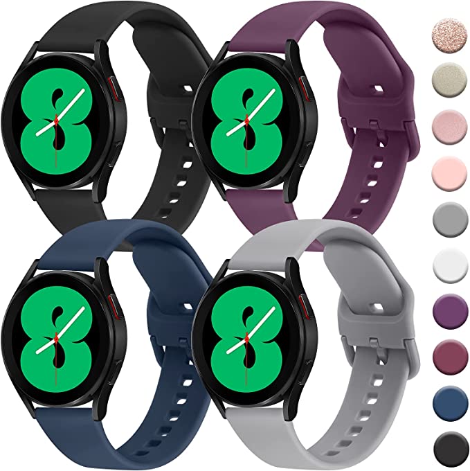 4 PACK Bands Compatible with Samsung Galaxy Watch 4 Band 40mm 44mm, Galaxy Watch 4 Classic Band 42mm 46mm, Galaxy Active 2 Watch Band, 20mm Adjustable Silicone Sport Strap Replacement Band for Galaxy Watch 4 Women Men