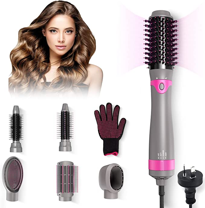 Hot Air Brush, AU PLUG Blow Dryer, 6IN1 Hair Dryer Brush Styling Tools Salon Negative Ionic Electric Hair Straightener＆Curly Hair Comb,Detachable Hot Hair Brush