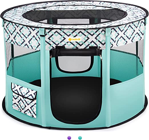 TASDISE Portable Pet Playpen Foldable Dog Cat Delivery Room Exercise Kennel Tent for Puppy Dog Cat Rabbit Indoor Outdoor Travel with Carrying Case (Green-Middle)