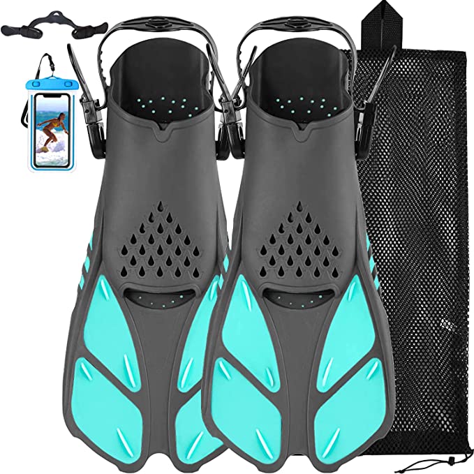 Happyouth Swim Fins Snorkel Fins Snorkeling Gear Flippers for Swimming Short Diving Fins Travel Size with Mesh Bag Extra Fin Strap Open Heel Adjustable