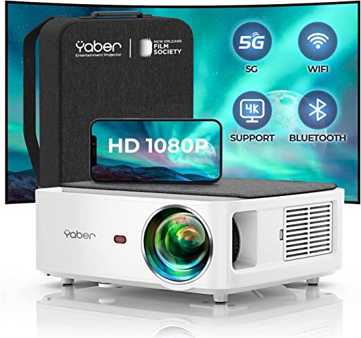 Yaber 5G WiFi Bluetooth Projector 8500Lumens 1080P FullHD Portable Projector, 4K Supported, 350" Home &Outdoor Theater, PPT Presentation Projector Compatible with iOS/Android/PC/TV Stick/DVD/PS5