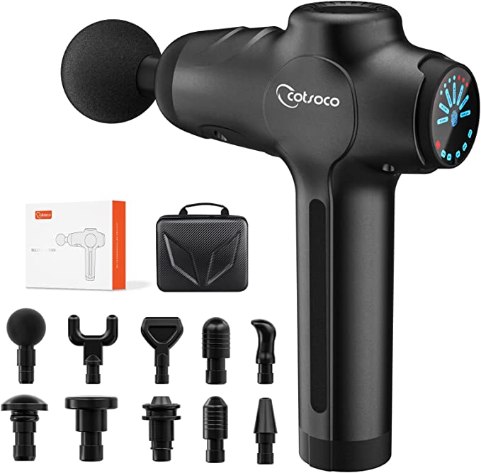 Cotsoco Deep Tissue Massage Gun with Pressure Sensor, Percussion Muscle Massager Gun for Athletes Pain Relief with 10 Massage Heads,Cordless Portable Handheld Fascia Gun for Neck Back Body