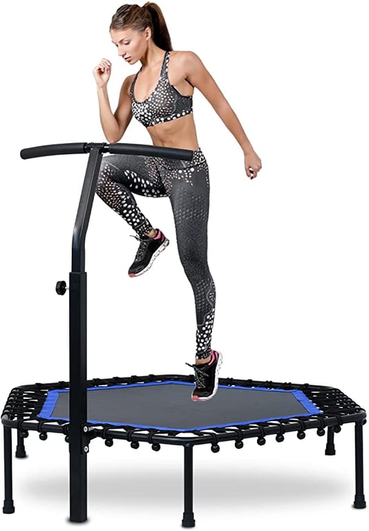 ADVWIN Trampoline, 50 Inch Fitness Mini Trampolines with Adjustable Foam Handle, Suitable for Adult and Kids Indoor/Outdoor Workout Max Load 150KG