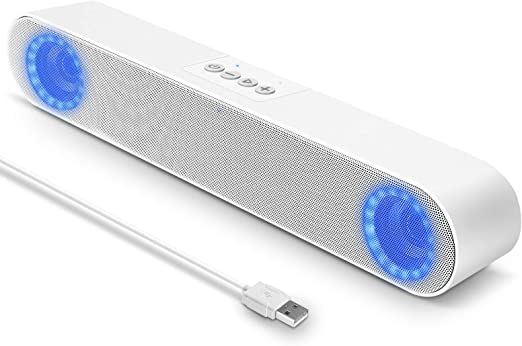LENRUE Computer Speakers, USB Powered PC Speakers for Desktop Computer Laptop, with LED Lights, Plug and Play (White)