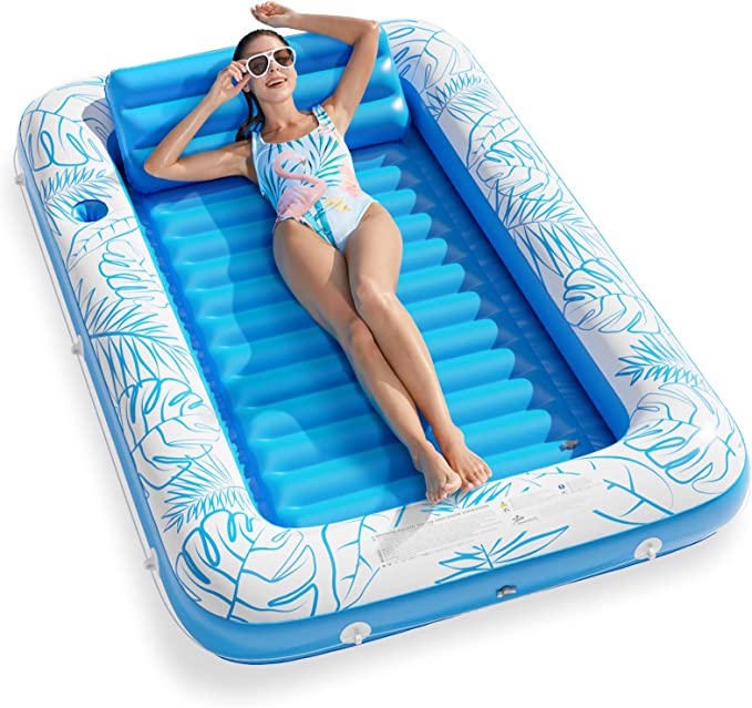 Inflatable Tanning Pool Lounger Float - Jasonwell 4 in 1 Sun Tan Tub Sunbathing Pool Lounge Raft Floatie Toys Water Filled Tanning Bed Mat Pad for Adult Blow Up Kiddie Pool Kids Ball Pit Pool