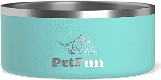 PetFun Dog Bowls Automatic Water Dispenser Pet Bowls Set for Puppy & Small Medium Dog, Durable & Detachable Stainless Steel Feeder Bowl, No-Spill Dog Water Bottle & Food Dish for Cat (Green-4 Cup-32 oz)