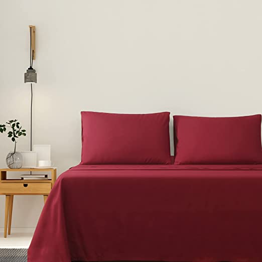 JustLINEN-LINENOVA 4 Piece Queen Bed Sheet Set- 1200TC Ultra-Soft Microfibre Bed Sheets - Breathable Bedding - Wrinkle, Fade, Stain Resistant - Deep Pocket (Burgundy, Queen)