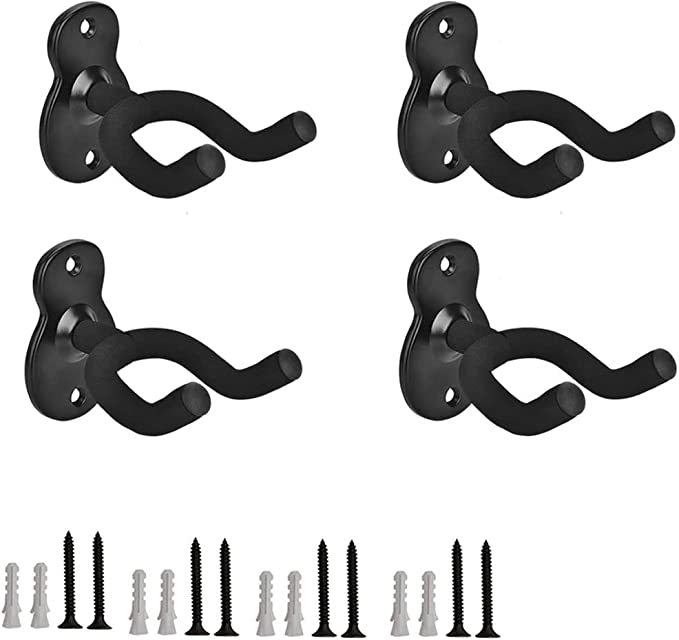 iDopick 4 Pack Guitar Hanger Hook Wall Mount, Musical Instruments Stand for Hanging All Size Guitars, Bass, Mandolin, Banjo