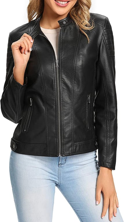 SPYM Women's Casual Plus Size Faux Leather Fashion Quilted Moto Jacket