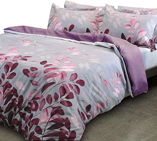 Essina King Size Quilt Cover Set, 3pc Microfiber Pink Doona Cover,Floral Duvet Cover, Soft and Lightweight, Fittonia