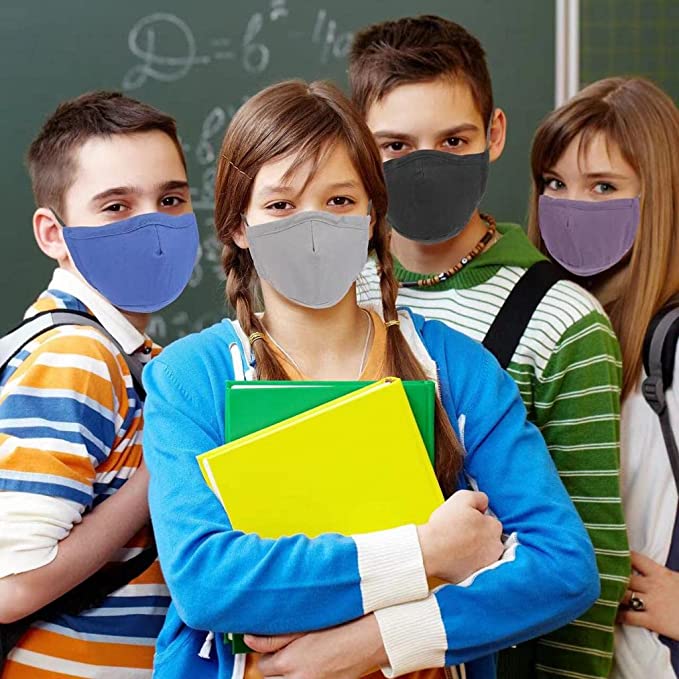 okam Kids Face Masks Pk of 5 Plain Cotton Fabric Mask with Adjustable Straps, Washable, Breathable